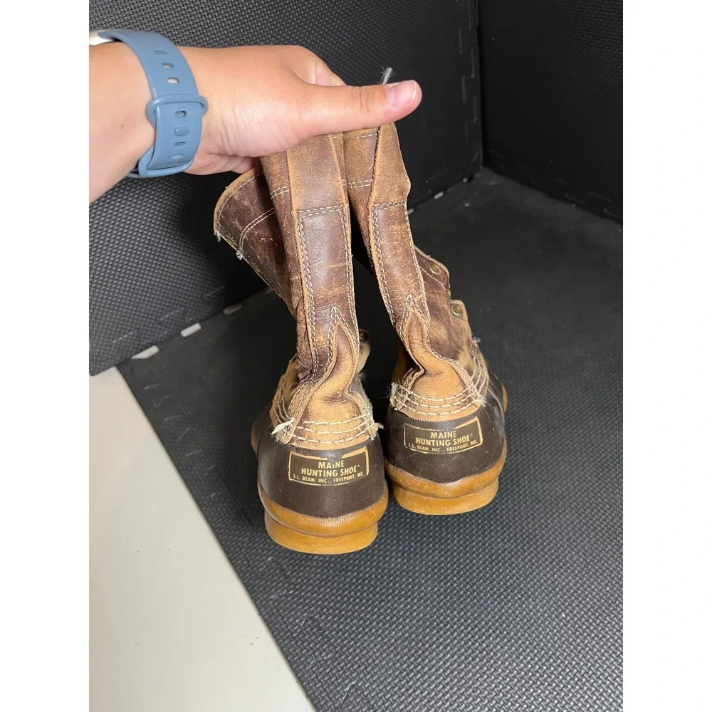 Vintage L.L. Bean Maine Hunting Shoe Womens 11 Brown Duck Boots Leather‎ Rubber